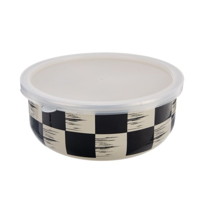 Miska smalt 19cm ŠACHOVNICE+UH víčko