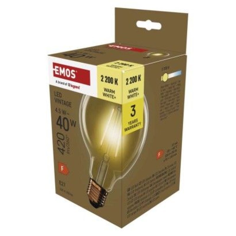LED žárovka Vintage G125 / E27 / 4,5 W (40 W) / 420 lm / teplá bílá