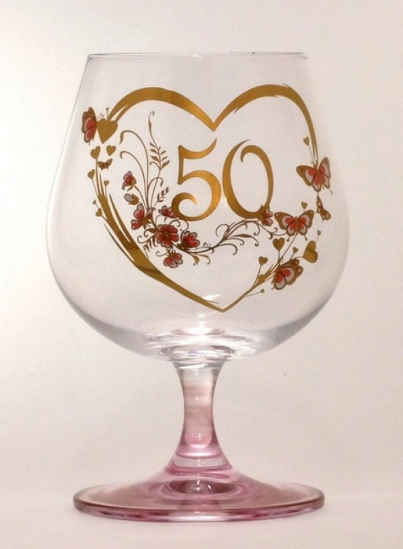 Sklen.brandy výročí 50 růžová