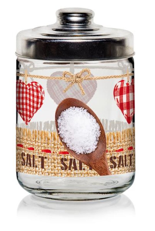 Dóza sklo plech.víko 800ml na sůl dekor