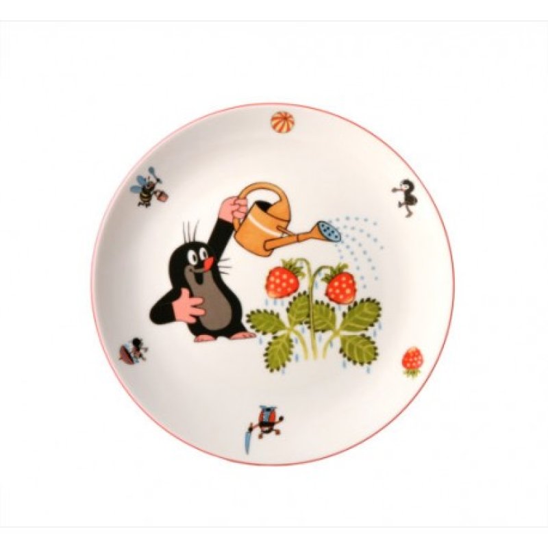 Talíř mělký 21 cm Krtek zahradník jahůdky 26129 (červená linka)