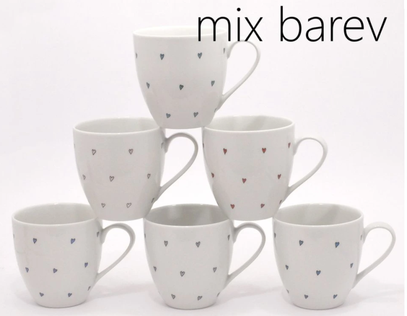 Hrnek KLARA 0,67 srdíčka mini mix 2.j.