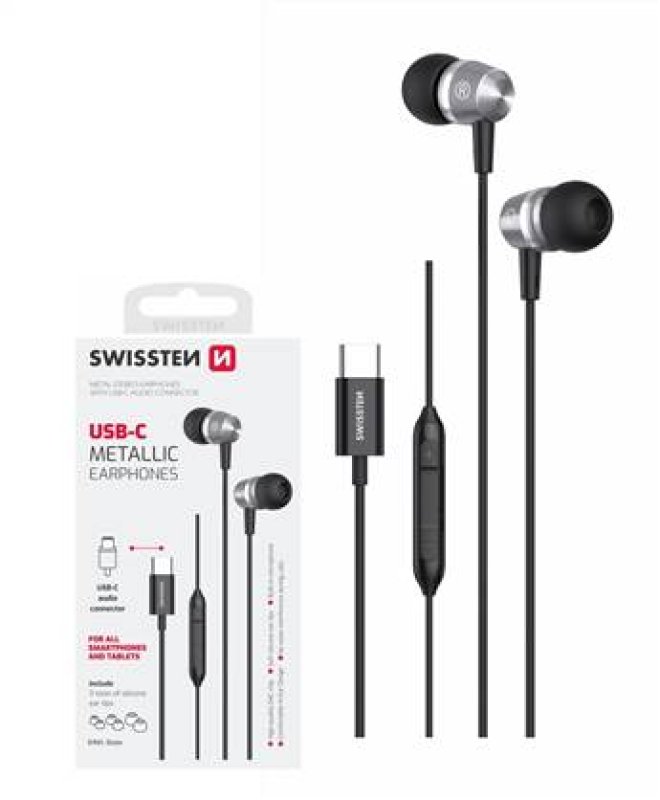 SWISSTEN sluchátka USB-C černá