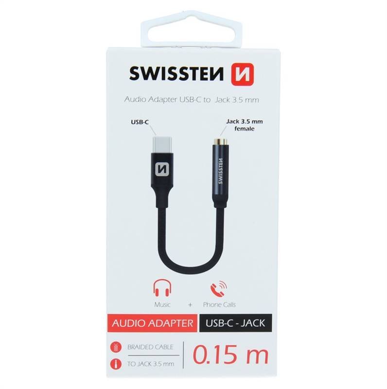 SWISSTEN red. USB-C/JACK 3,5mm0,15m černá