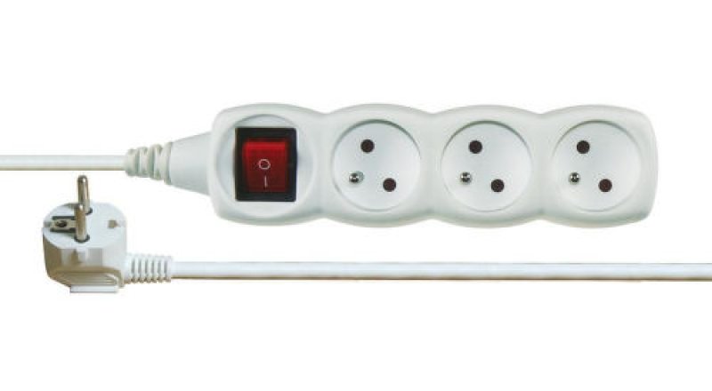 Prodlužka 1m, 3x zásuvka, vypínač
