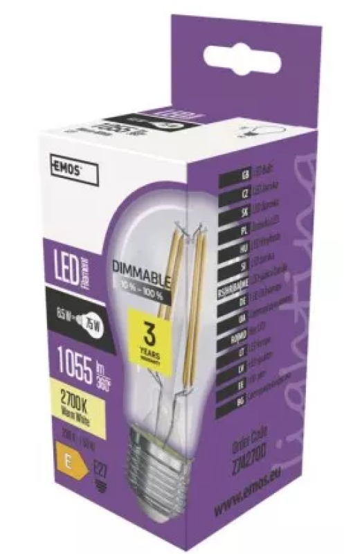 Žárovka filamentová 8.5W/E27 WW