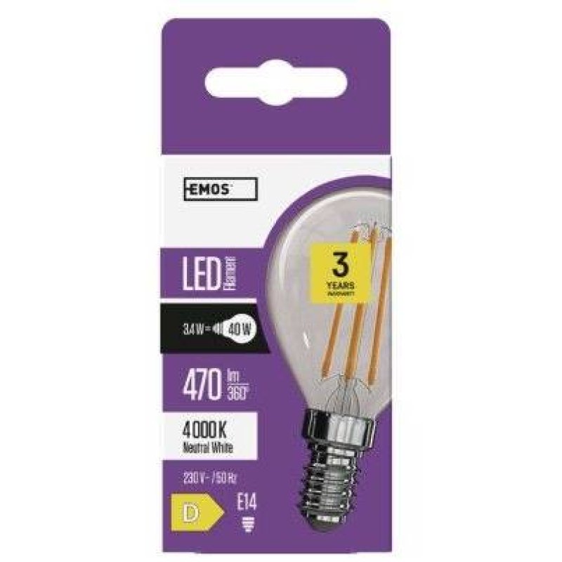 LED žárovka Filament Mini Globe / E14 / 3,4 W (40 W) / 470 lm / neutrální bílá