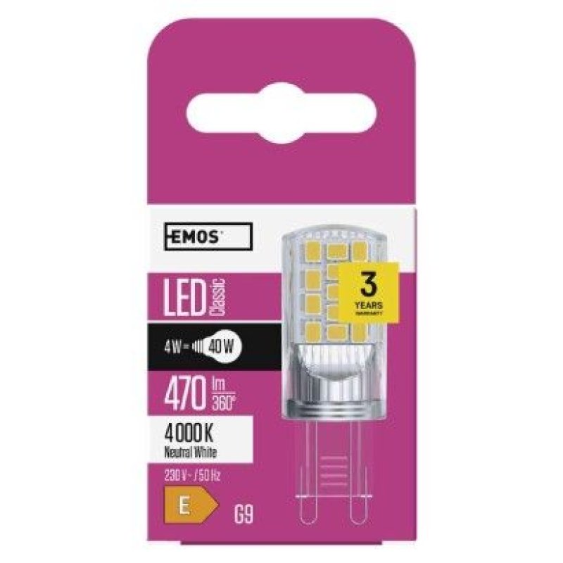 LED žárovka Classic JC / G9 / 4 W (40 W) / 470 lm / neutrální bílá