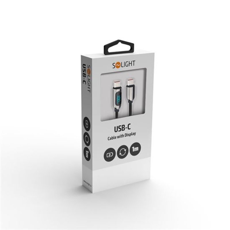 Solight USB-C kabel s displejem, USB-C konektor - USB-C konektor, 100W, 1m