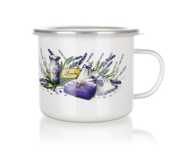 Hrnek smalt 0,9L+víčko LAVENDER
