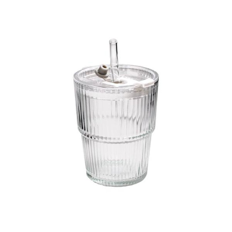 Sklenice s brčkem a víčkem 320ml