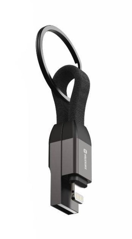 SWISSTEN kabel KEYCHAIN magnetická klíčenka USB-A Lightning 9,7cm černá
