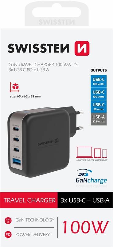 SWISSTEN nab. USB + 3xUSB-C+LIGHT. 100W černá