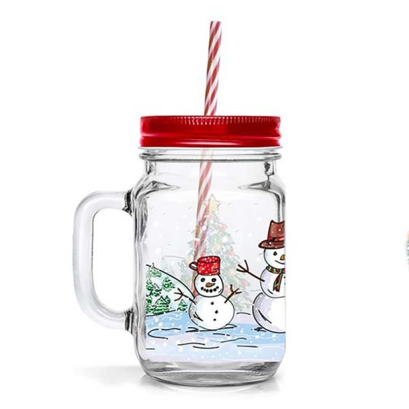 Sklenice s brčkem 450ml SNĚHULÁK